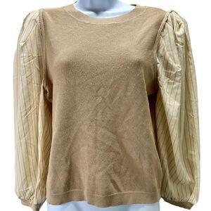 Current Air Tan Knit Sweater with striped long sleeves Size M